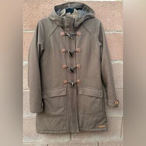 Merrell Womens M Opti-Warm Duffle Coat Hooded Full Zip Toggle  Quilt Lined Green
